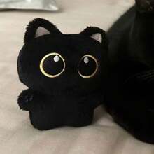 1pc Cute Black Cat Plush Doll, Durable Chew Doll For Cats To Self Play And Relieve Boredom, Pet Teeth Cleaning Doll With Sound
