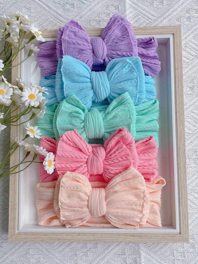 5pcs Newborn Candy Color Double Layer Bow Headband, Baby Toddler Hair Accessories Set, Suitable For All Seasons