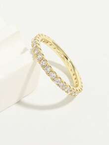 1pc Classic Shiny Elegant Glamorous 925 Sterling Silver Full Circle Round Stone Ring For Women, Date, Party, Gift - Gold - View 11