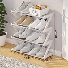Four-Layer Large Z-Shaped Shoe Rack, Easy To Assemble Without Tools, Pink Plastic Stackable Storage Organizer, Suitable For Home, Dormitory And Living Room, Space-Saving Floor Design, Shoe Storage Organizer