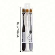 3 Pack japanische Zahnbürsten, breiter Kopf mit weichen Borsten, ultra-weiche Mikrofaserborsten, Familienpackung für Erwachsene, ergonomischer Griff in Schwarz, Weiß und Grau, sanft zu Zahnfleisch und Zähnen, geeignet für Paare und Familien