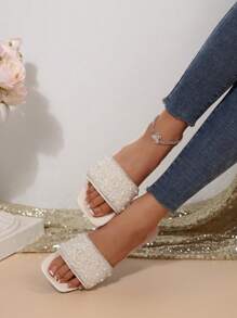 Women's Summer Casual Rhinestone Slide Sandals, Versatile Outdoor Plastic Flat Sandals