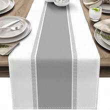 Classic Grey & Black Striped Table Runner, Modern Art Tablecloth, Suitable For Dining Table, Vanity, Farmhouse Style Dinner, Holiday Home Decor, Size: 33 * 90cm, 33 * 120cm, 33 * 183cm, 33 * 230cm, 33 * 275cm