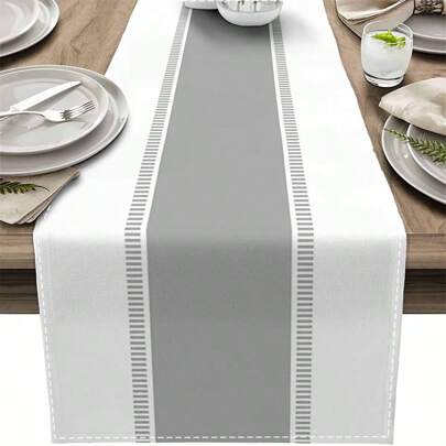 Classic Grey & Black Striped Table Runner, Modern Art Tablecloth, Suitable For Dining Table, Vanity, Farmhouse Style Dinner, Holiday Home Decor, Size: 33 * 90cm, 33 * 120cm, 33 * 183cm, 33 * 230cm, 33 * 275cm