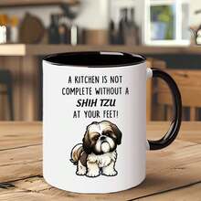 1pc, 11oz, Shih Tzu Ceramic Coffee Mug - "A Kitchen Is Not Complete Without A Shih Tzu At Your Feet" - White With Black Handles, Perfect Gift For Holidays, Birthdays, And Special Occasions, Hand Wash Only, Gift Coffee Mug| Playful Dog Design, - 1pc - View 3