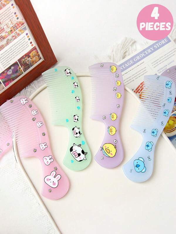 4 pezzi/1 pezzo Set di mini pettini in gel a stampa di animali in stile cartone animato per bambini, portatili e pratici, di colore caramella, adatti per il taglio e la cura dei capelli dei bambini, una scelta ideale come regalo per i bambini