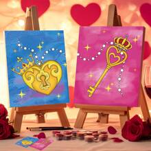 Date Night Painting Kit For Couples Sip And Paint Night Kit For Adults Pre Drawn Canvas To Paint For Adult Pre Stretched Canvas Lover's Lock And Key Art Set Christmas Valentine's Day