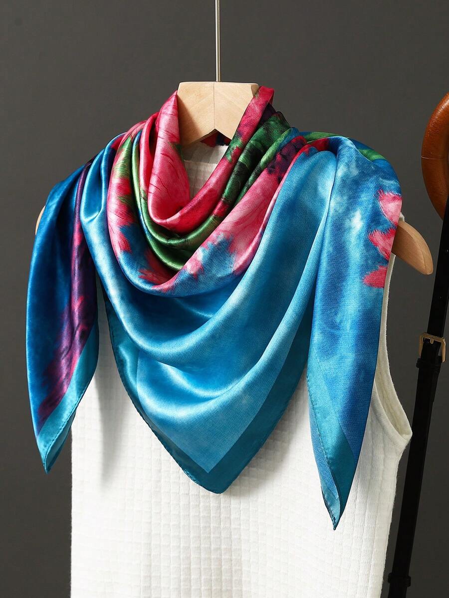 1条女士佩斯利花纹缎面方巾，尺寸90x90厘米，用途广泛，适合夏季旅行、街头穿搭、头巾、连衣裙等。 - 多色 - 查看 1