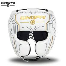 GINGPAI Professioneller Boxhelm mit Vollschutz, MMA Kopfschutz mit Schnürung für Erwachsene, Taekwondo Trainings-Kopfschutz, Ultrafaser-Leder