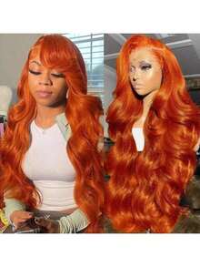 Peluca de cabello humano color jengibre de 36 pulgadas y densidad 250, con encaje frontal de 13x4, ondas profundas, HD, precortada, color naranja jengibre, sin pegamento, para mujer. - S350 - Ver 9