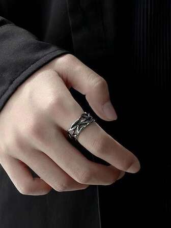 Y2k Silver Taggring Edgy Spike Taggtrådsring Unik geometrisk ring Öppen justerbar ring Gotiska gatukläder