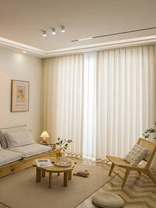 1 件亚麻现代亚麻纱窗帘 - 日式亚麻风格，杆袋设计，适用于客厅和卧室 - 透明轻质滤光窗帘，客厅窗帘，卧室窗帘（面料重量 180 克） - 米色 - 查看 2