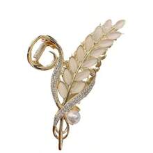 1pc New Cat Eye Stone Wheat Ear Clip Hair Clip, Women Hair Claw, Luxury Retro Metal Leaf Hair Clip Summer