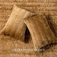Luxury Ruched Velvet Quilt Queen Size, Ultra Soft Bedspread Coverlet Set, Lightweight Velvet Comforter, Quilted Bedding Cover With 2 Matching Shams For All Season, Stormy Blue - Gold Yellow - View 5