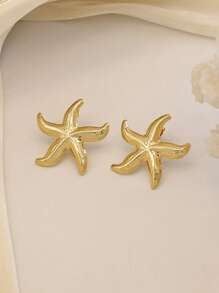 8 Pcs Women's Fashion Elegant Gold Acero Inoxidable Earring Set, Featuring Jewelry Elements Of Starfish, Shells, Seashells, And Coral, Hypoallergenic, Colorfast, Suitable For Daily Wear, Graduation Season Gift