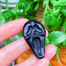1 Stück 4 cm natürliche Obsidian/Spektrolit Feldspat Gesichtsmaske, geschnitzte Quartz Kristall, Kristall Figur, Wohndekoration, Kristall Chakra Geschenk, Kristall DIY Zubehör (Zufällige Lieferung)
