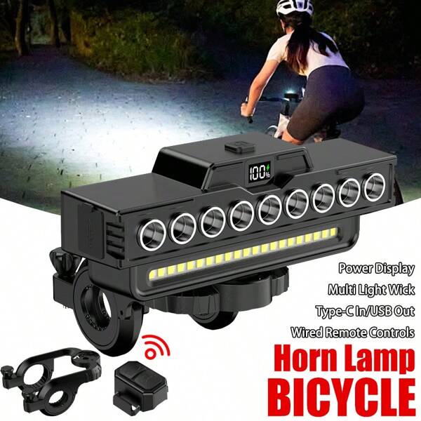1 Peça Buzina de Bicicleta com 9 LEDs, Luz de Condução Noturna, Lanterna de Alto Brilho, Recarregável, À Prova d'Água, Adequada para Bicicleta de Montanha e Estrada, Luz de Condução Noturna de Bicicleta