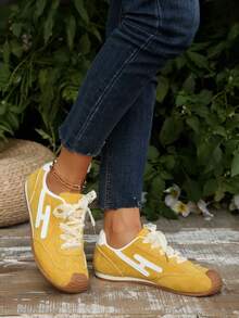 Pantofi sport casual pentru femei, ușoare, din pânză, pentru primăvară/vară 2025, cu talpă joasă, brodați, respirabili, fără slip-on - Galben - Vizualizare 4