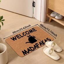 1pc Silicone Cat Pattern Doormat, Letter Print Household Entryway Decorative Carpet, Non-Slip, Wear-Resistant, Easy To Clean Long Carpet, Suitable For Living Room, Kitchen, Laundry Room, Patio, Bathroom Decor Carpet, Welcoming Mat - Multicolor - View 3