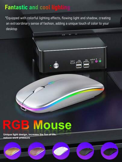 Lightweight & Portable ABS Bluetooth Dual Mode Wireless Mouse, Rechargeable Silent Computer/Laptop Office & Gaming Mouse With 2.4G Charging, 7-Color RGB Backlight Wireless Mouse