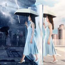 Faltbarer Regenschirm mit Griff (in Kapsel-Box verpackt) - süßes und simples Design, manuell zu öffnen, 6-Rippen Struktur, stabiler Eisenrahmen und Griff, windbeständig und UV-beständig, geeignet für alle Wetterverhältnisse, Reise-Regenschirm