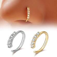 1 pieza Anillo falso de septo de cobre de moda incrustado con cubic zirconia brillante, joyería de lujo para uso diario sin perforación