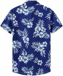 Men's & Women's Hawaiian Shirt - Flower&Coconut Leaves Print Short Sleeve Button-Up, Soft Breathable Fabric, Machine Washable, Regular Fit Casual Beach Vacation Shirt For Adults, Summer Apparel Buttons Casual Shirts - Màu xanh lam - Xem 2