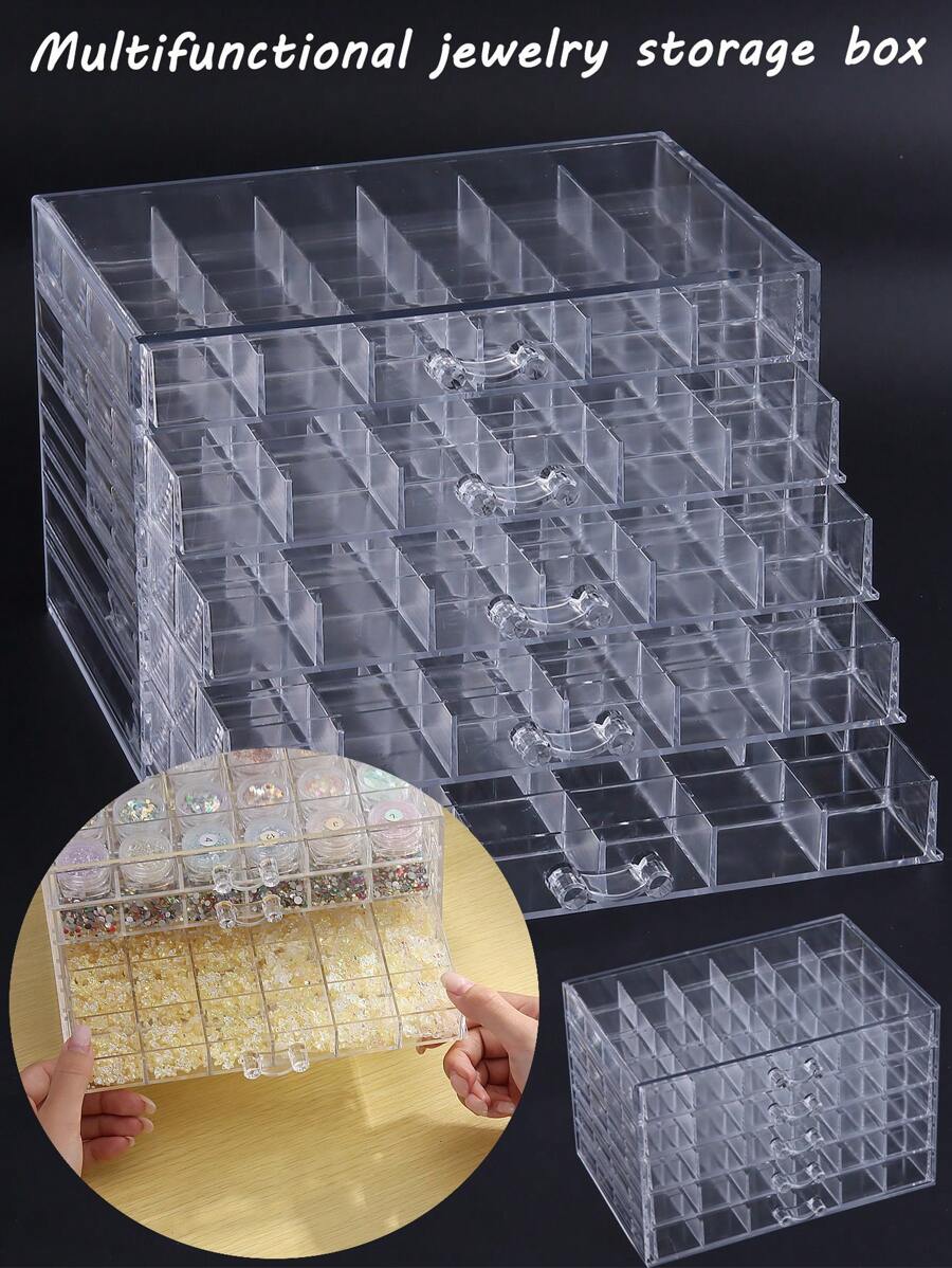 1pc Clear Nail Art Storage Case Rhinestones Gems Plastic Material Empty Container Nails Jewelry Storage Holder Makeup Case Multifunctional Nail Art Tools