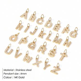 26 encantos de letras del alfabeto en inglés con rhinestones, accesorios de arte de uñas de letra de acero inoxidable para manualidades DIY, joyería de arte de uñas, colgantes de encantos de letras 3D para uñas, gemas y rhinestones para uñas acrílicas, encantos de piercing de uñas, joyas para uñas