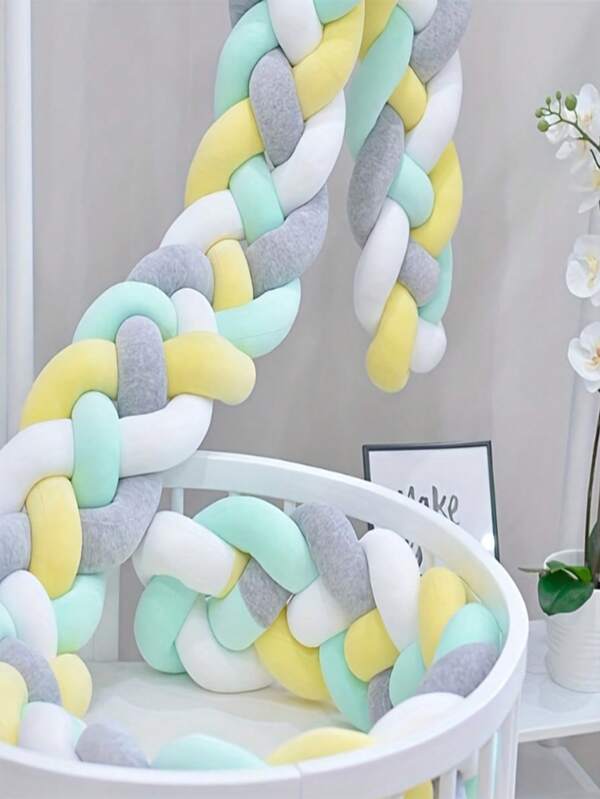 1 pieza Protector de cuna de bebé tejido a mano con trenzado, valla anti-colisión, protector de cuna tejido de peluche, almohada y cojín de cama, cojín suave hecho a mano