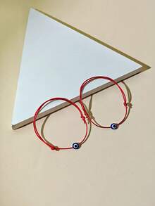 2pcs Minimalist Creative Eye Design Adjustable Woven Couple Bracelet Set - Red - View 7