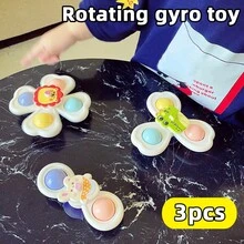 3 件套卡通花瓣吸盘旋转玩具，早教玩具，浴缸桌面浴室洗澡玩具，男孩女孩生日万圣节感恩节圣诞节礼物 - 彩色 - 查看 3