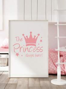 1pc Crown Wall Decals Princess Sleep Here Wall Stickers Little Crown Star Art Quotes Wall Decal Removable DIY Mural Art Words With Flower Quotes Vinyl Decal For Home Decorations, For Girls Bedroom Living Room Nursery Home Background Decoration, Rama Decoration Stickers Gifts Birthday Graduation