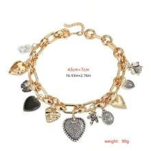 1pc Women Gothic Style Heart & Butterfly Multi Pendant Chain Necklace, Suitable For Daily Wear