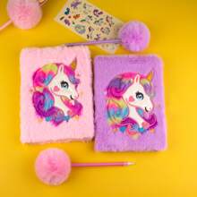 2 pièces Set de cahiers, cahier de bande dessinée mignon A5 et stylo à pompon, set de papeterie. Tie & dye moelleux, chaque cahier unique. Convient comme prix, cadeau, fournitures scolaires de planificateur, rentrée scolaire