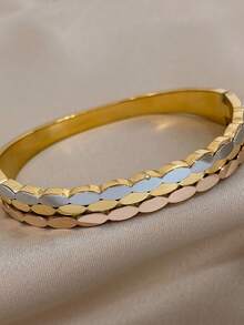 1Pc Triple-Layer Bracelet Wave Shape Stainless Steel Bracelet Chunky Multicolor Bracelet For Women Cuff Bracelet For Party Birthday Jewelry Gifts - Multicolor - View 10