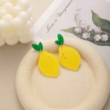 1 par de pendientes de mujer con diseño simple de limón, joyería decorativa para fiestas