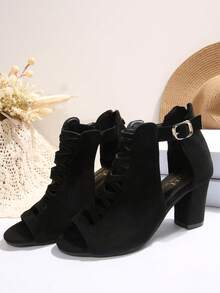 Nuevos y elegantes tacones altos tipo sandalias para mujer, ideales para fiestas y actuaciones - Negro - Ver 4