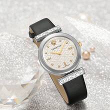 Versace Black Leather Strap Wrist Quartz Watch For Women With Silver -Tone Stainless Steel Case Watch Ladies' Elegant Gift Analog Watch,VE6J00123 - Black - View 10