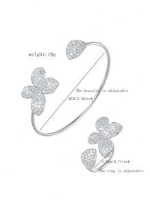 1 Set mit 2 verstellbaren Zirkonia-verzierten Armband und Ring Set, modisch und kreativ, geeignet für Partys, Hochzeiten und Anlässe