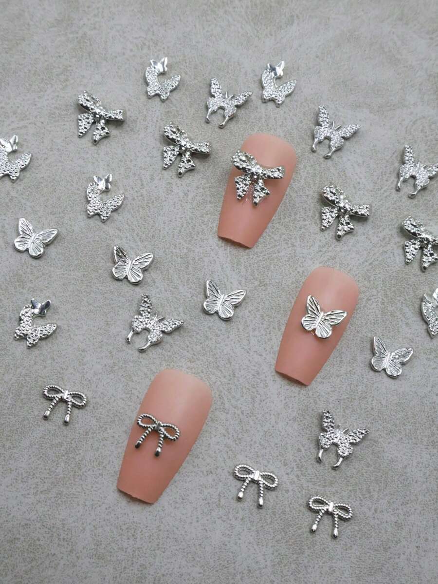 20pcs/Pack Nail Art Decorations - Assorted Butterfly & Bow Designs, Suitable For Nail Art Decoration