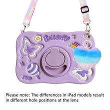 Apple Cute Phone Case 1pc Cartoon Rainbow Heart Plush Ball, Butterfly Lollipop Flower Decor, 360 Degree Rotatable Adjustable Strap Phone/Tablet Stand Case Compatible With IPad Air2/IPad Mini/IPad56789/IPad Pro 11 10th Generation