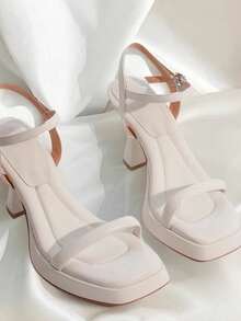 Women's French Square White Sandals With Soft Sole, Summer Temperament, High Heels, Simple Stiletto Fashion Sandals - 白色 - 查看 2