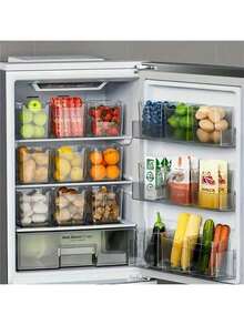 6 件透明塑料冰箱收纳盒套装 - 透明保鲜储物容器，适用于厨房和餐厅，非常适合水果、蔬菜、零食和调味品，冰箱收纳和储存