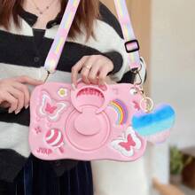 Apple Cute Phone Case 1pc Cartoon Rainbow Heart Plush Ball, Butterfly Lollipop Flower Decor, 360 Degree Rotatable Adjustable Strap Phone/Tablet Stand Case Compatible With IPad Air2/IPad Mini/IPad56789/IPad Pro 11 10th Generation