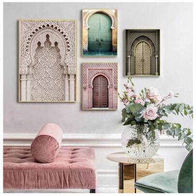 1 Stück Nordischer Marokko-Vintage-Poster, weltberühmte Architektur-Kunst Leinwandgemälde, Wohnzimmer Heimdekoration, optionales Rahmenset