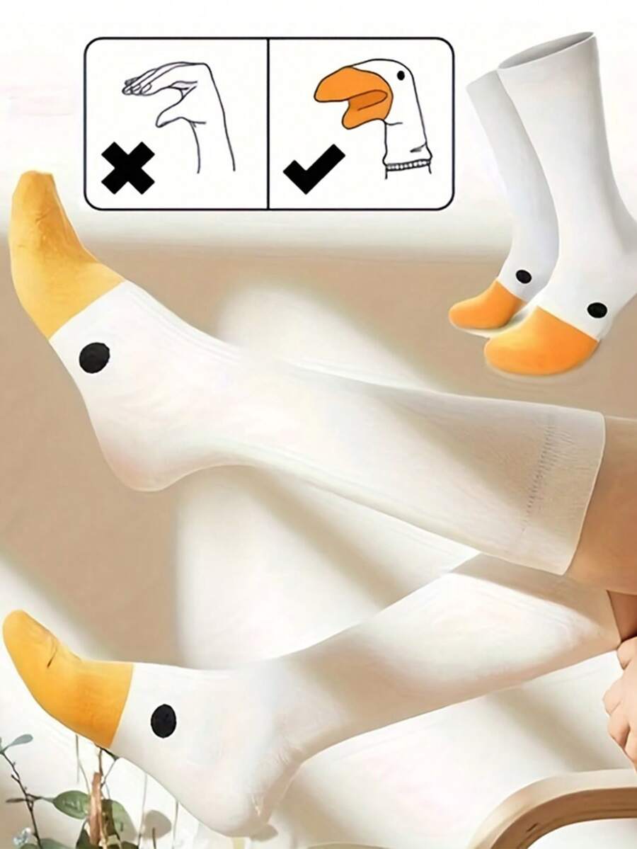 2双鹅头袜女款中筒幽默设计休闲袜柔软舒适多功能筒袜女长袜和袜子