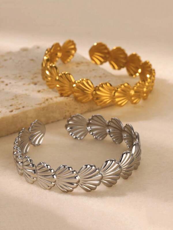 1 stuk roestvrij staal, 18K verguld, oceaanelementen, holle schelpontwerp, strandarmband voor vrouwen