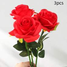 1/3 pièces Fleurs artificielles roses rouges, fleurs en plastique pour la décoration de la maison, de l'hôtel, du bureau, du mariage, de la fête et du jardin
