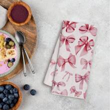 2 piezas Paños de cocina decorativos de estilo universitario en color rosa con moño de cereza, paños absorbentes decorativos para platos, manos, cocina, baño o dormitorio, regalos adecuados para mujeres y niñas